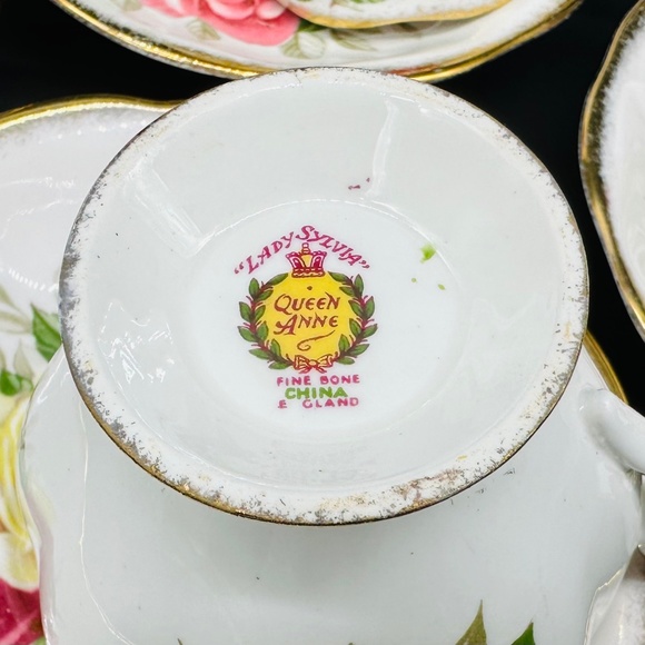 Queen Anne Lady Sylvia Tea Cup Saucer Set(Set of 4) Bone China England - Picture 7 of 7